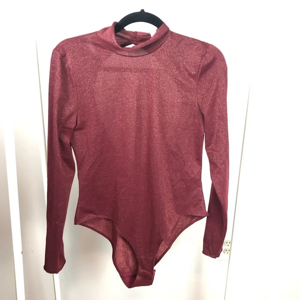 NWT Anthropologie Shimmer Open Back Bodysuit M