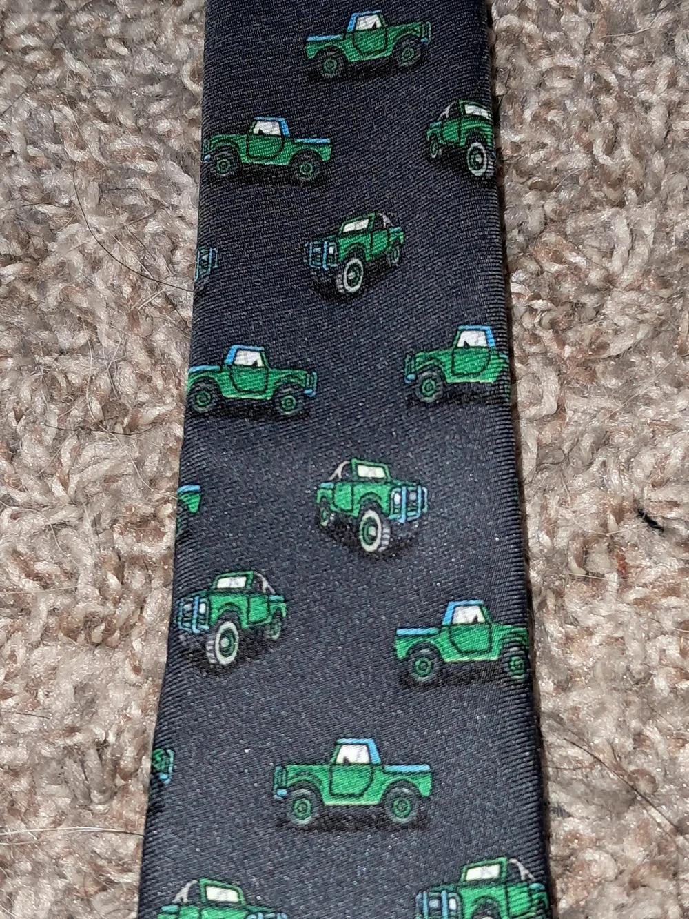 Boys Black Tie with Green Truck Pattern -