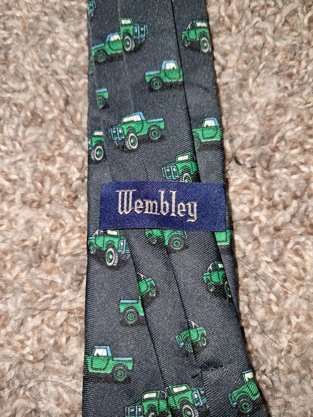 Boys Black Tie with Green Truck Pattern -