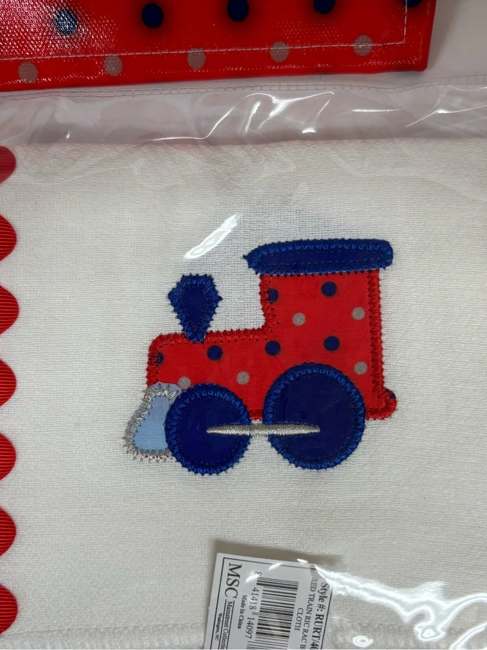 New Red & Blue Train Baby Bib/burp Set