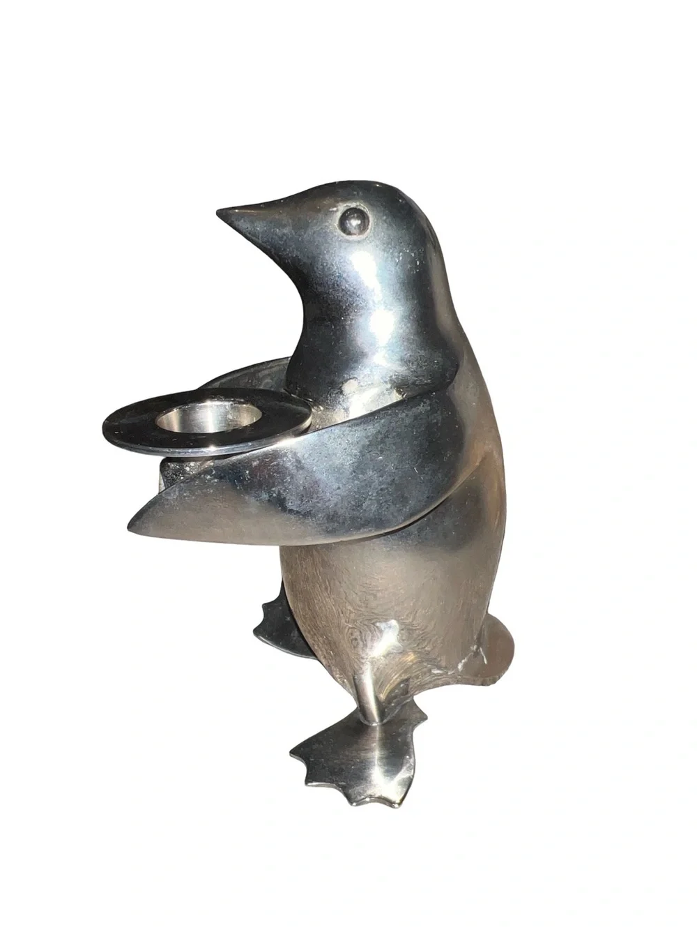 Restoration Hardware Heavy Silver Metal PENGUIN Candle Holder 5.5
