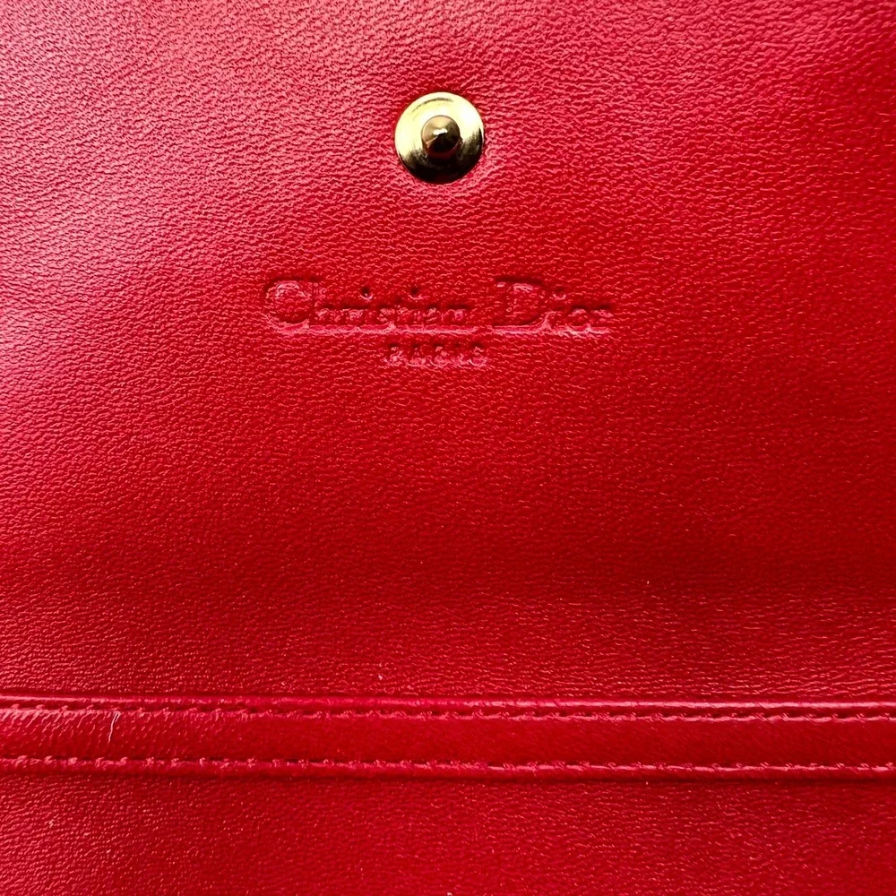 Christian Dior Lady Dior Women Wallet‎ Red Cannage Leather Without Strap Quilted