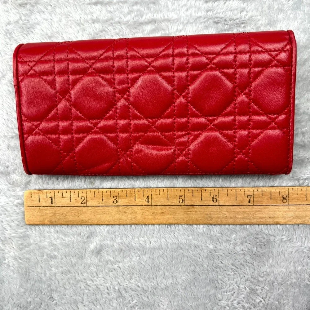 Christian Dior Lady Dior Women Wallet‎ Red Cannage Leather Without Strap Quilted