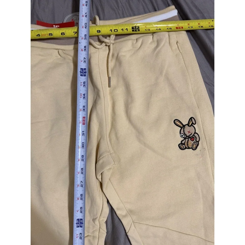 Lucky Charm Pants Mens M White Jogger Bunny Embroidered Elastic Waist Cuffed