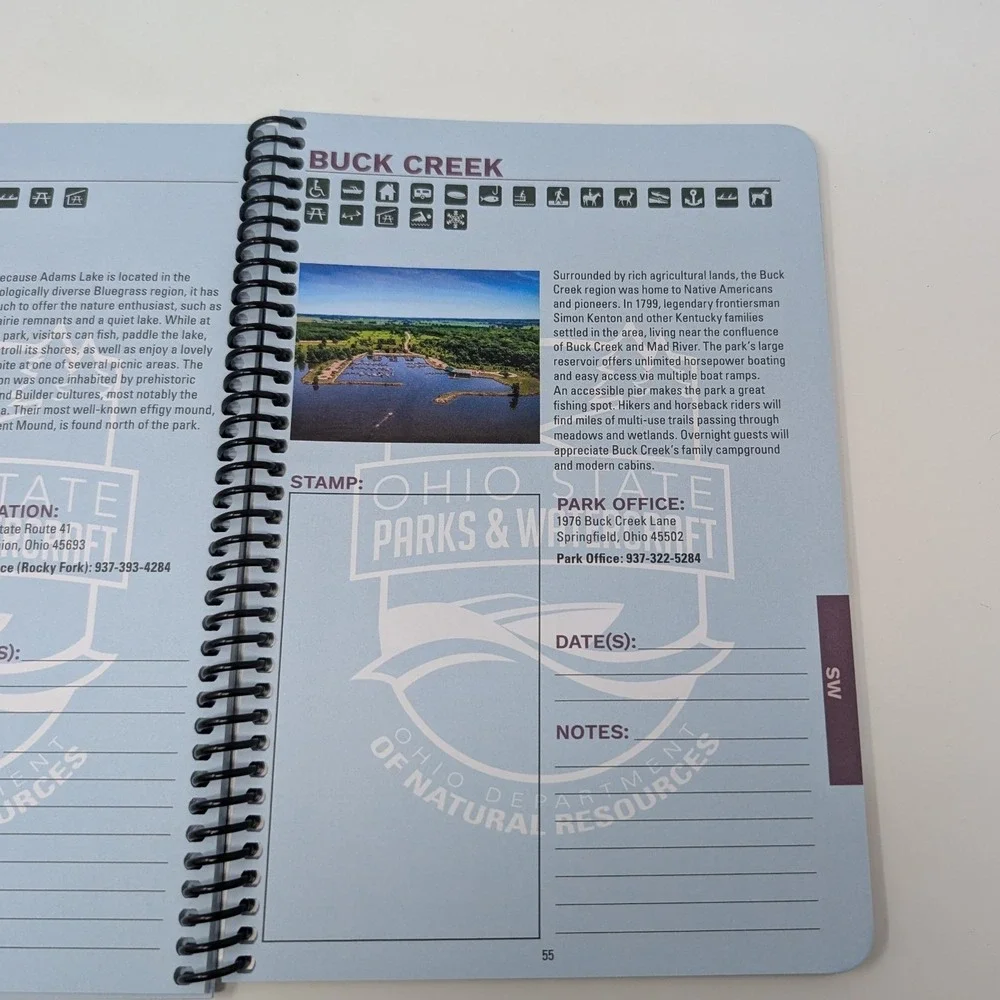 Ohio State‎ Parks Park Passport Guide 2023 Journal Spiral Bound ODNR Stickers