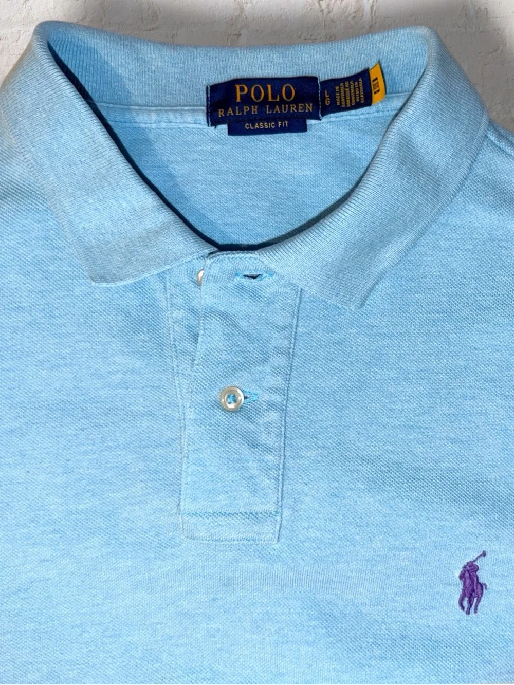 Polo Ralph Lauren Classic Fit Mesh Polo Shirt Light Blue Purple Pony Men’s Large