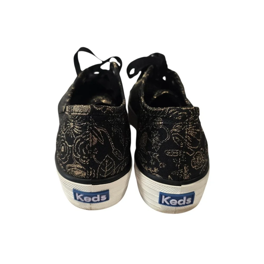 Keds Rifle Paper Co Floral Platform Sneakers‎ Black Gold Women's Size 6.5