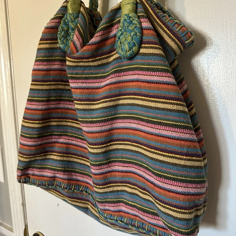 Limited Y2K Fabric & Yarn Large Hobo‎ Bag W/ Braided Straps Rainbow Colorful