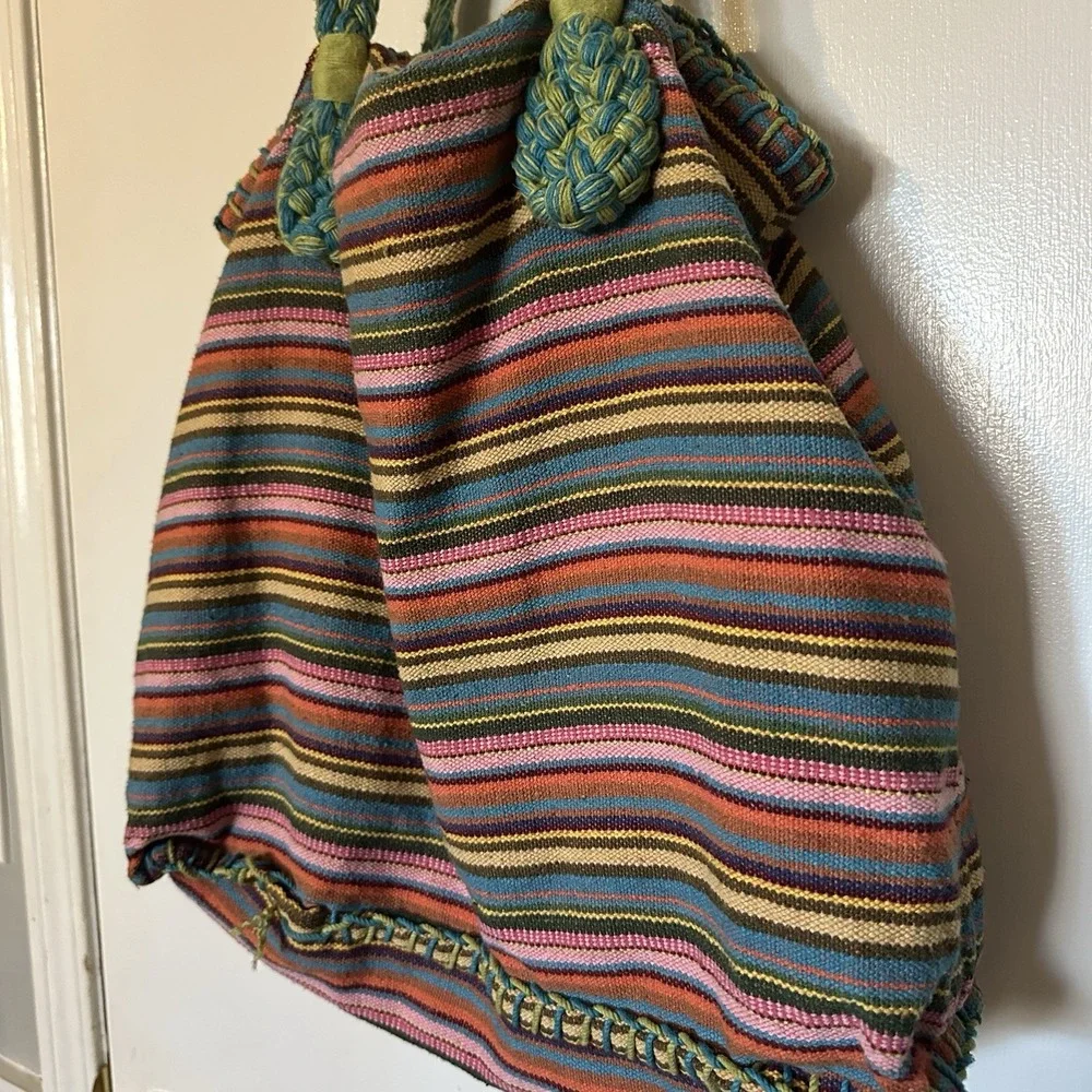Limited Y2K Fabric & Yarn Large Hobo‎ Bag W/ Braided Straps Rainbow Colorful