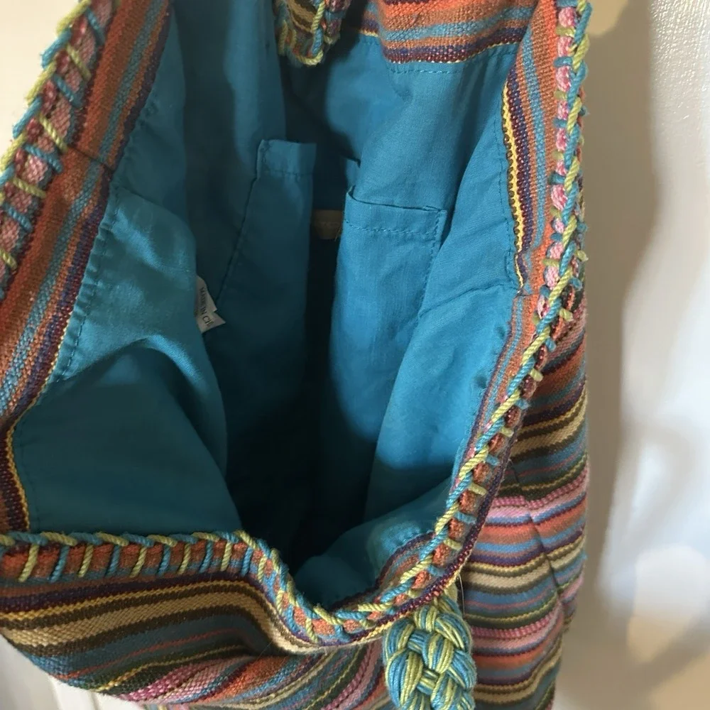 Limited Y2K Fabric & Yarn Large Hobo‎ Bag W/ Braided Straps Rainbow Colorful