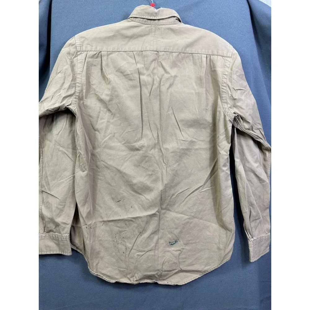 VTG Polo Ralph Lauren Men Tan Cotton Twill Work Shirt Utility Button Down Size M