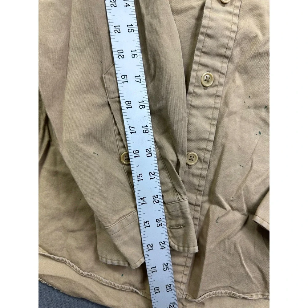 VTG Polo Ralph Lauren Men Tan Cotton Twill Work Shirt Utility Button Down Size M