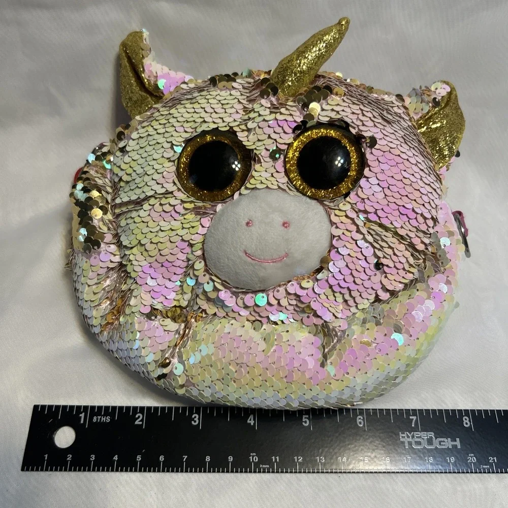 TY UNICORN PURSE Flippable Gold Sequins Hearts Lined‎ Adjustable Shoulder Strap