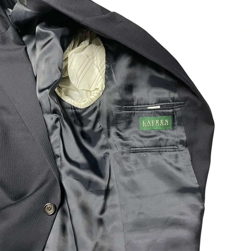 Lauren Ralph Lauren‎ 100% wool Navy Pinstrip Suit Jacket 40R Pants size 34/30