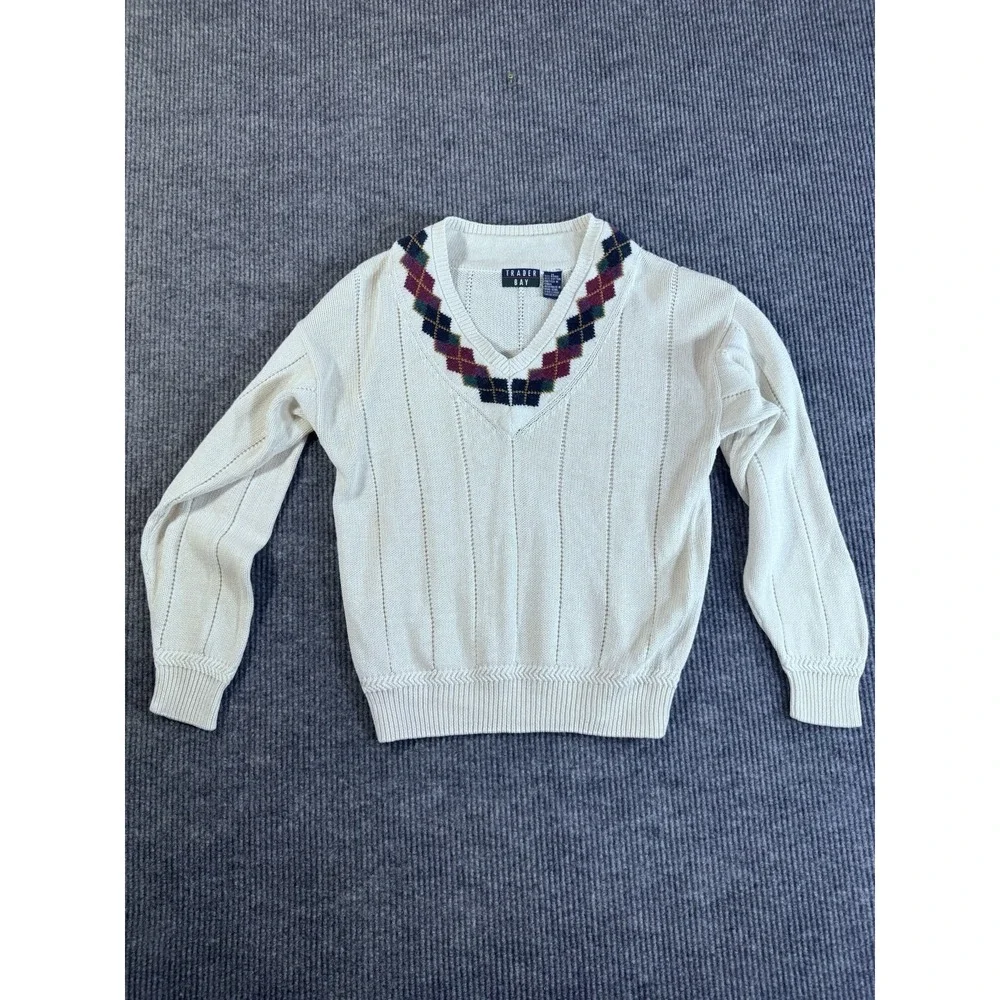 Vintage Trader Bay Ivory Knit Ramie Cotton Pullover‎ Sweater V-Neck