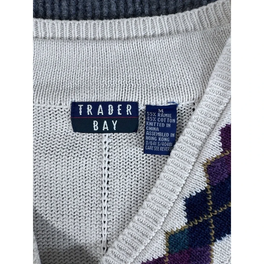 Vintage Trader Bay Ivory Knit Ramie Cotton Pullover‎ Sweater V-Neck