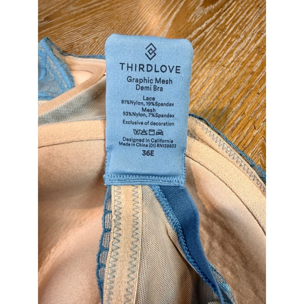 ThirdLove Graphic Mesh Demi Bra Blue Size 36E 36D