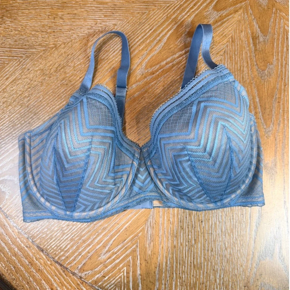 ThirdLove Graphic Mesh Demi Bra Blue Size 36E 36D