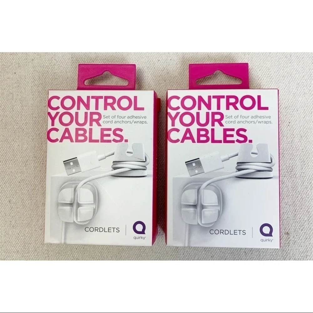 Quirky Cordlets adhesive cord anchors/wraps 2 packs of 4