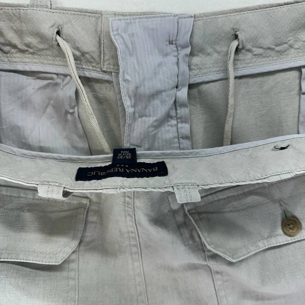 Banana Republic Pants Tan Linen Blend Zipper Drawstring Chino Mens 35x32 (35x31)