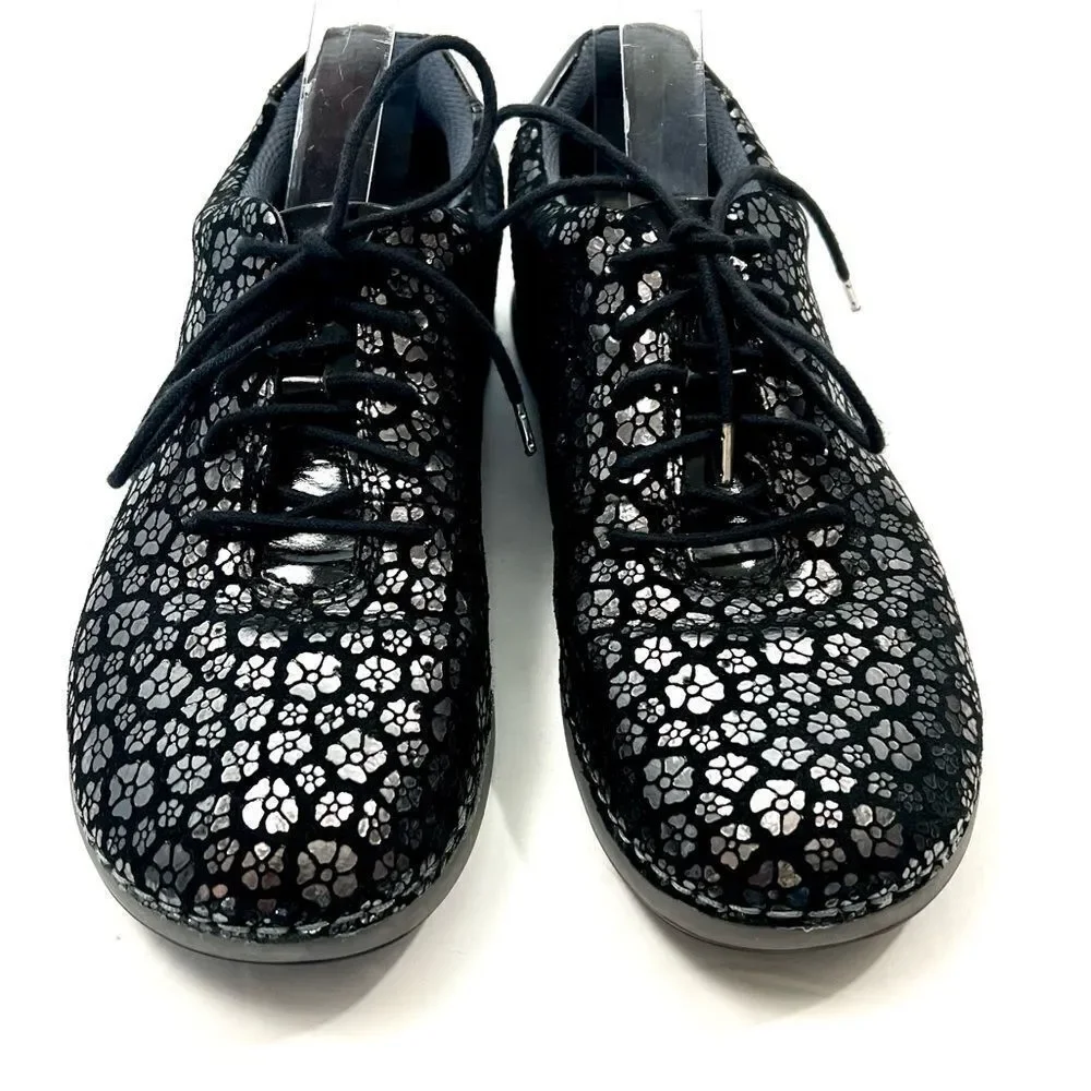 Alegria Essence Night Poppy Silver and Black Leather Sneakers