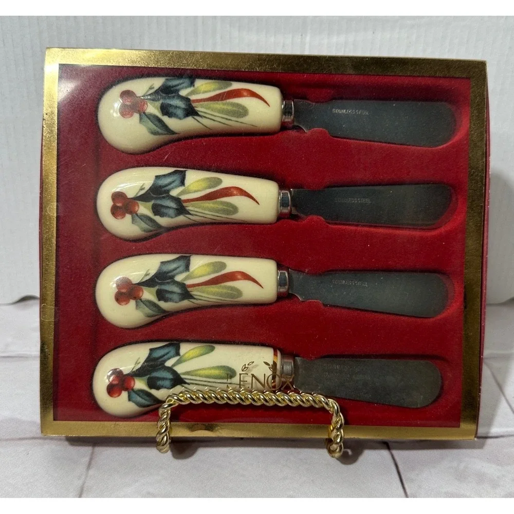 Lenox Winter Greetings Set of 4 Spreaders Stainless‎ Steel Bone China 6237218