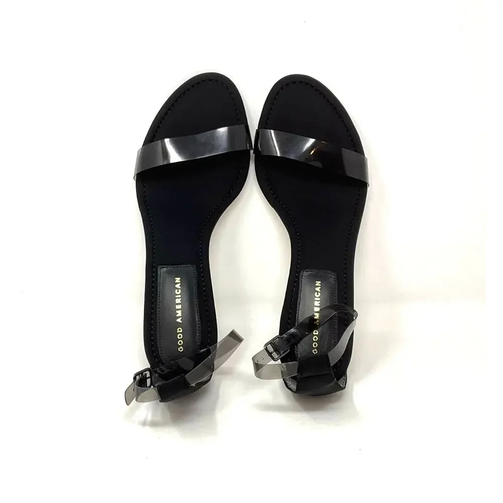 Good‎ American Clear Wedge Slingback Sandals Size 12 Neoprene Black GA283P