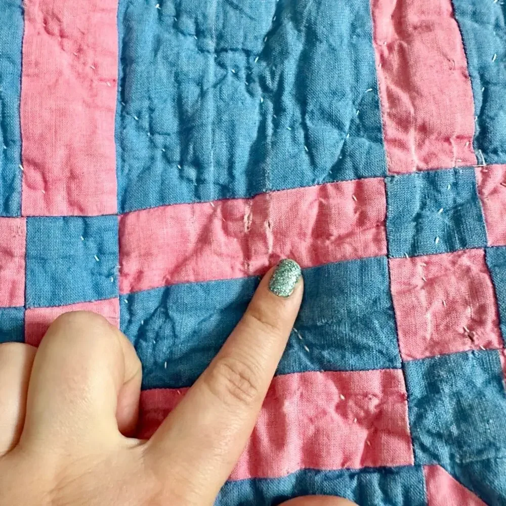 Vintage 1930s Pastel Pink Yellow Blue Patchwork Star Quilt Baptist Fan