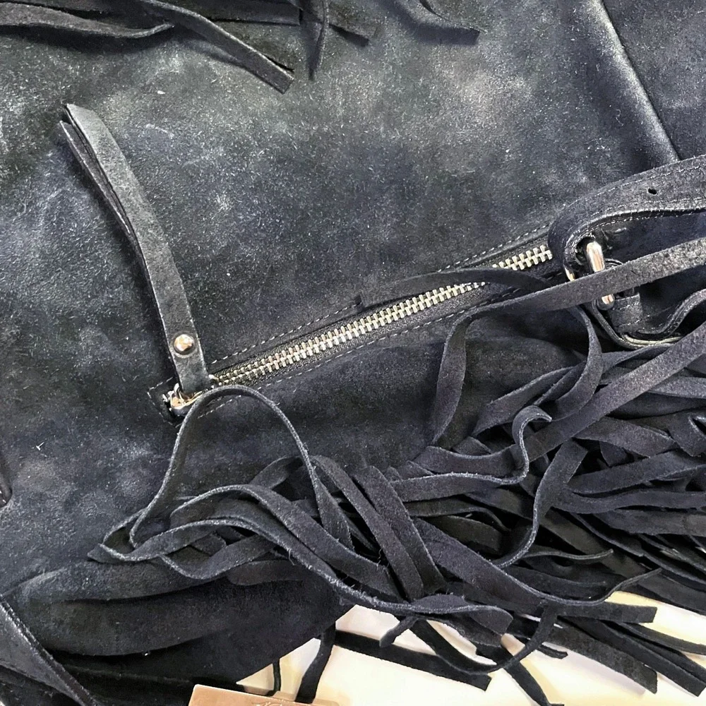 D2 Suede Fringe Backpack Boho Western Black Leather Coastal Cowgirl Festival