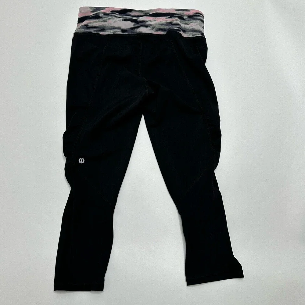 Lululemon 4 Water Bound Crop Black Wamo Camo Barely Pink Bleached Coral Leggings