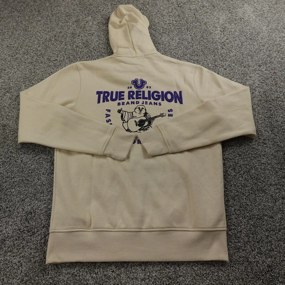 NEW True Religion Hoodie Mens L Beige Buddha Full Zip‎ Sweatshirt Sweater Jacket