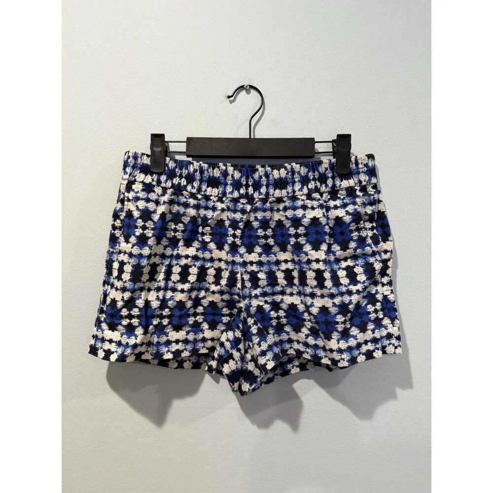 J Crew Shorts Womens 8 Geometric Linen Cotton Pockets Travel Coastal Euro Summer