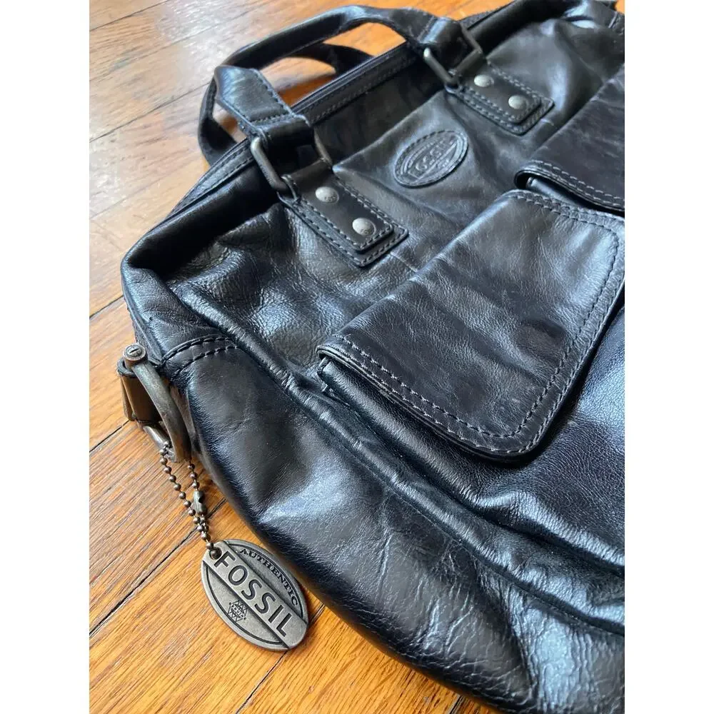 FOSSIL Black Leather Padded Mens Attache