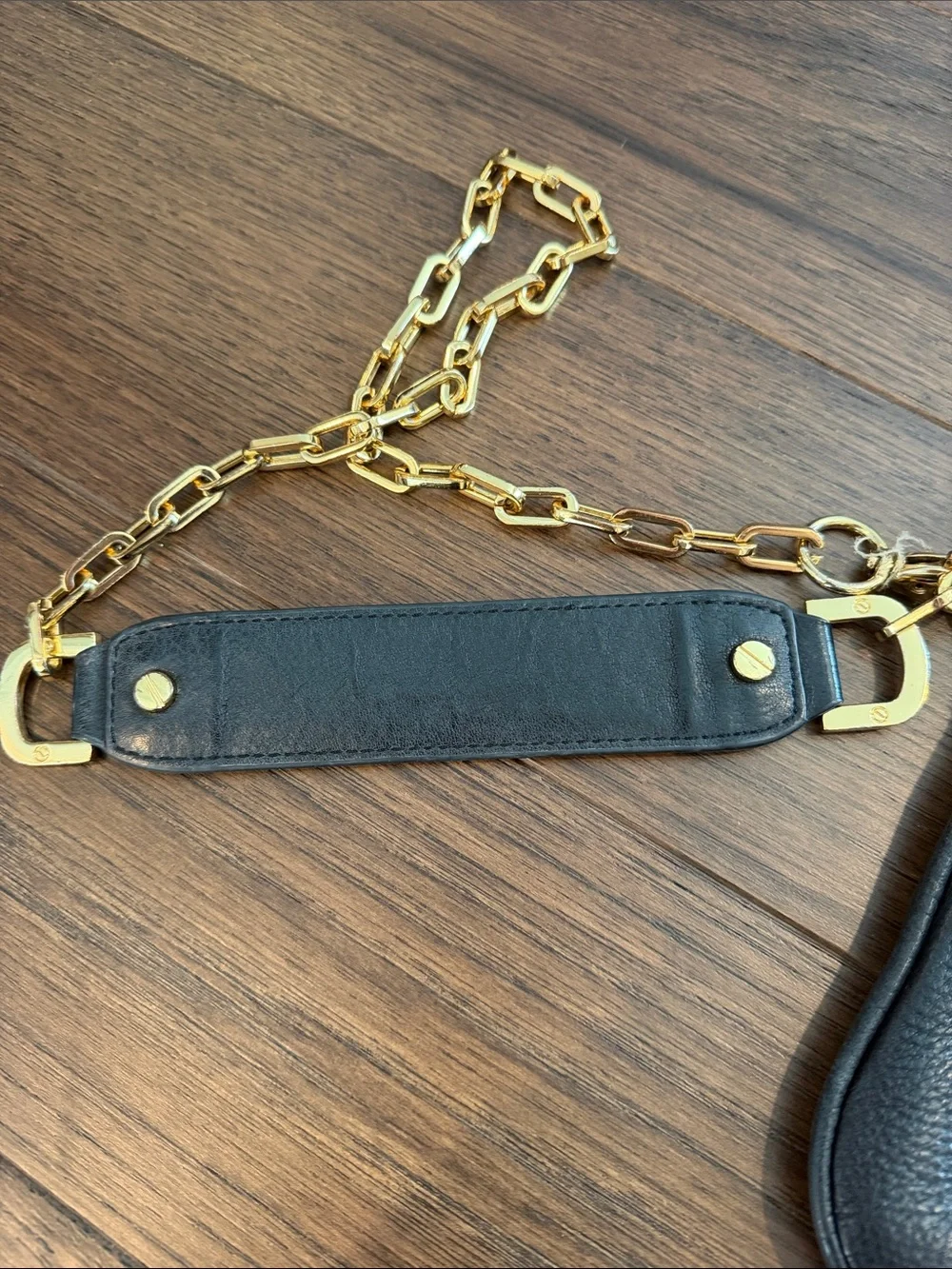 Tory Burch Black Leather Crossbody with Gold-Tone Logo and Chain - C39-182