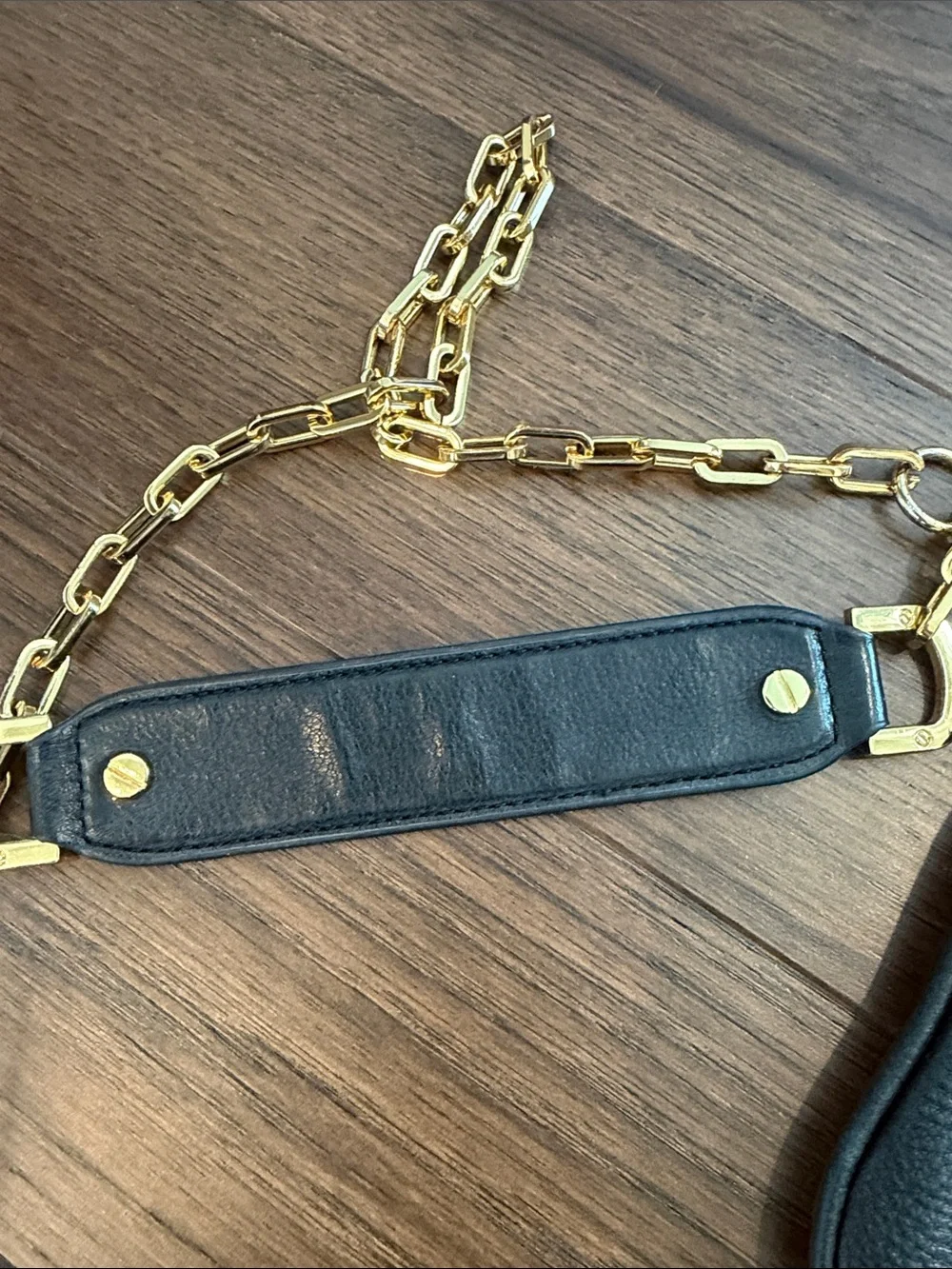 Tory Burch Black Leather Crossbody with Gold-Tone Logo and Chain - C39-182