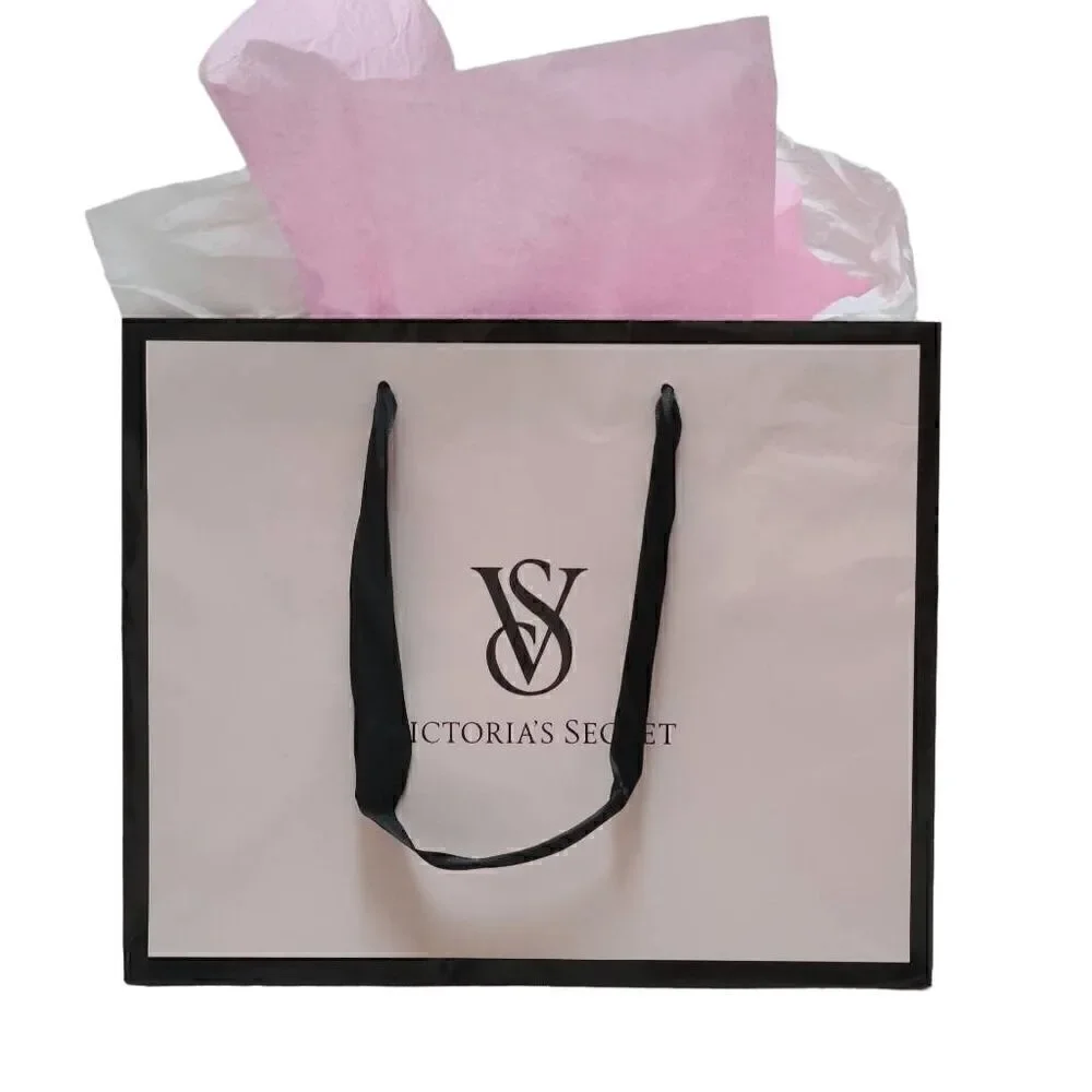 💗 VICTORIA'S SECRET Empty Paper Pink Shopping Gift Bag Cloth Handles w/Tissues