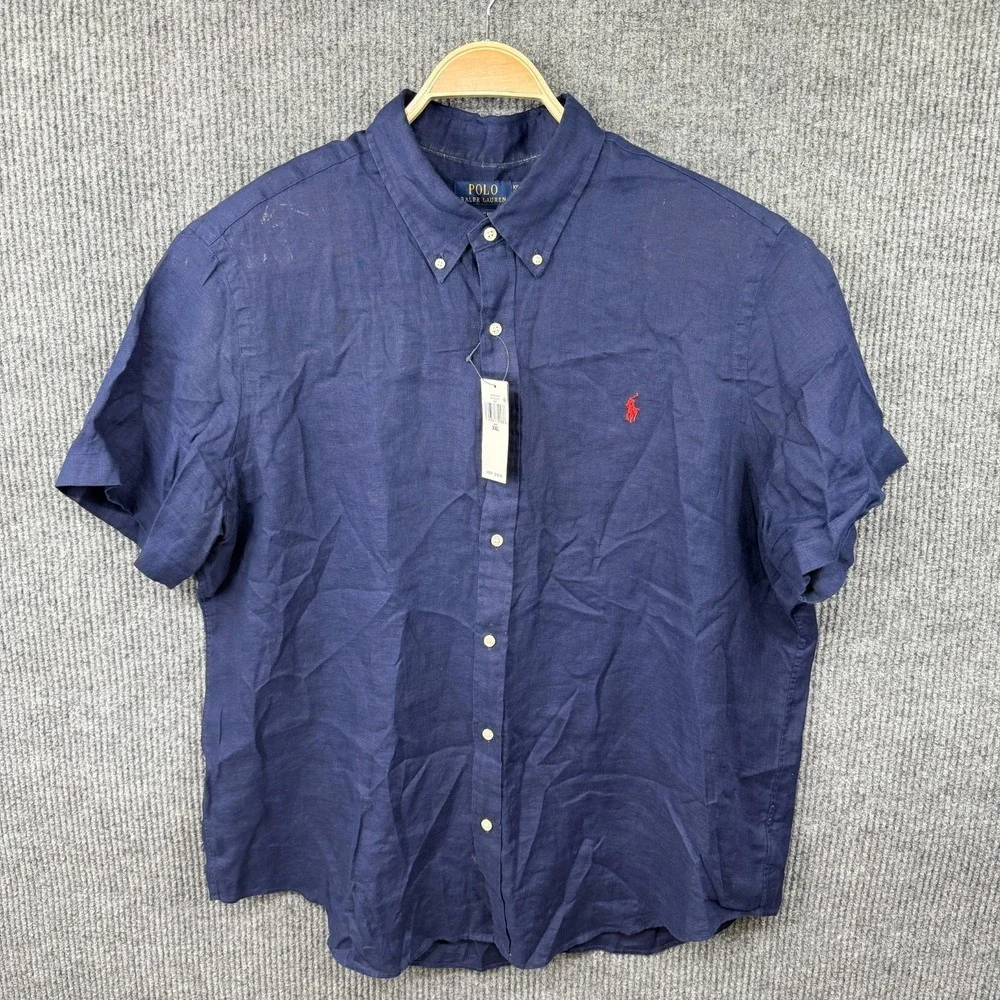 Polo Ralph Lauren Men's 100% Linen Short Sleeve Classic Fit Camp Shirt XXL Blue