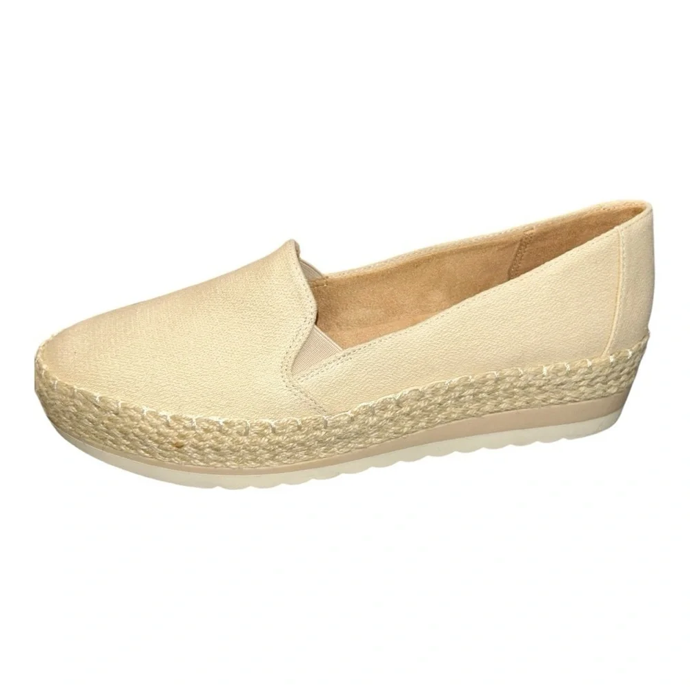 Dr. Scholl's Discovery Women's Espadrille Slip-Ons Cream Wedge Cotton Shoes