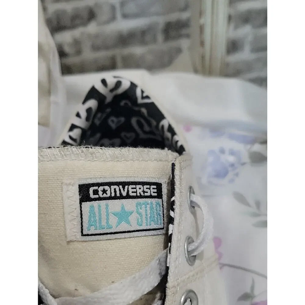 Converse All-Star Cream Canvas Sneakers, Heart Lining, Womens Sz 10, Streetwear