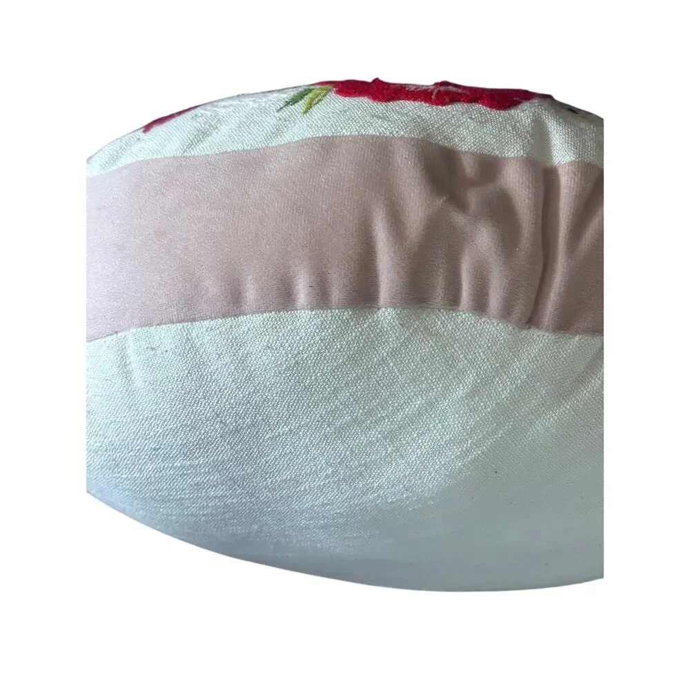 PAPYRUS Garden Embroidered Poppy Flowers Round Pillow 14” Floral Cottagecore