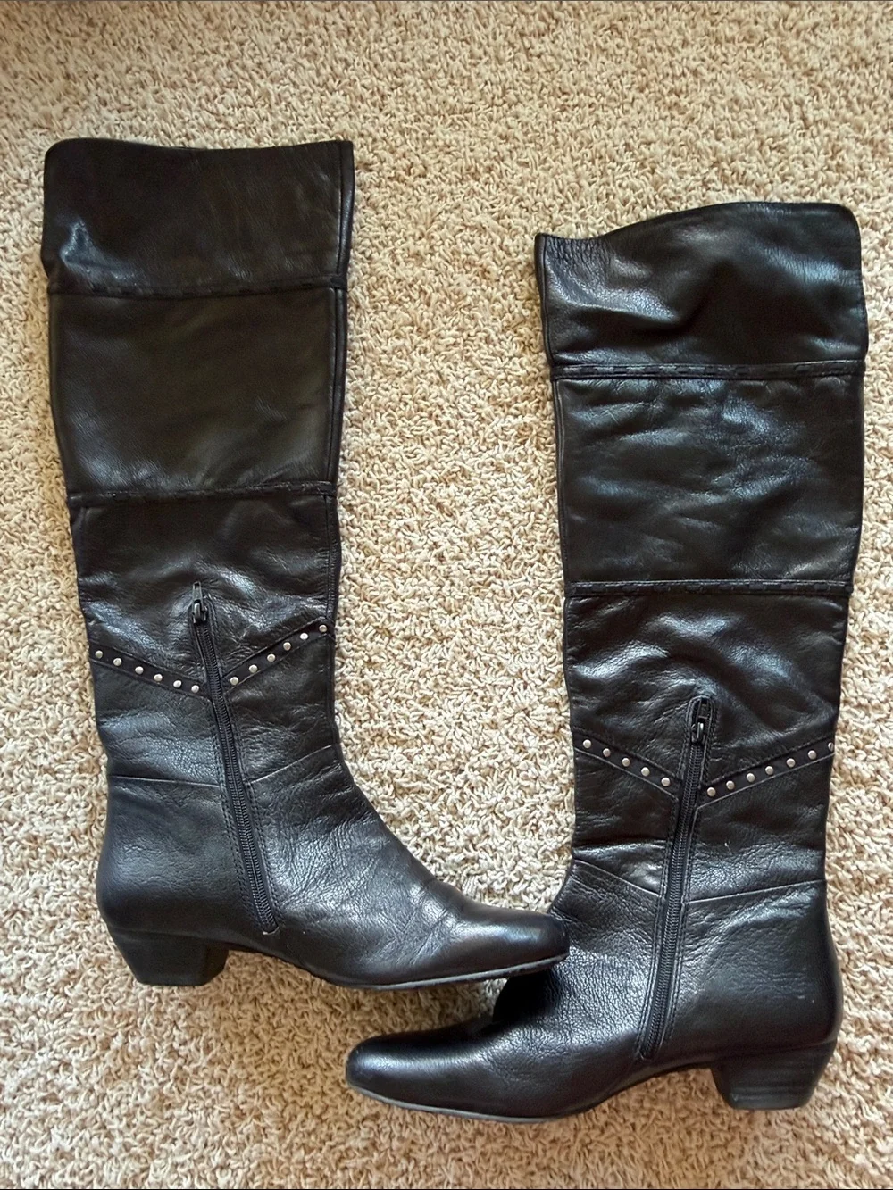 Nine West Black Over-The-Knee Studded Leather Boots