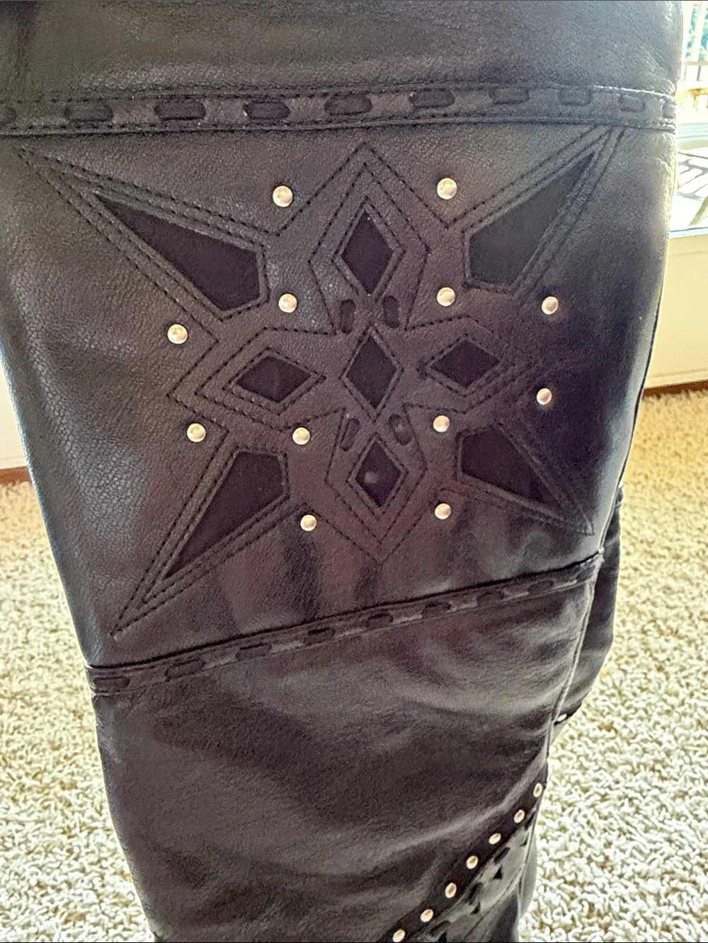Nine West Black Over-The-Knee Studded Leather Boots