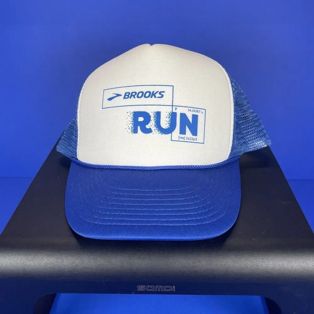 Brooks Run Cobra White Foam Blue Trucker Running Double Snapback Hat‎