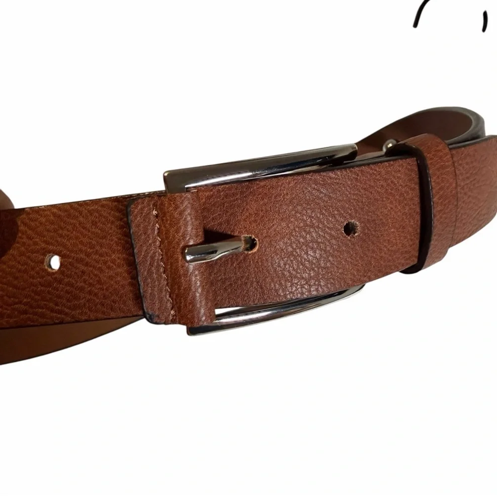 Vince Camuto Brown Genuine Leather Belt Size 32 80 Classic Silver Buckle