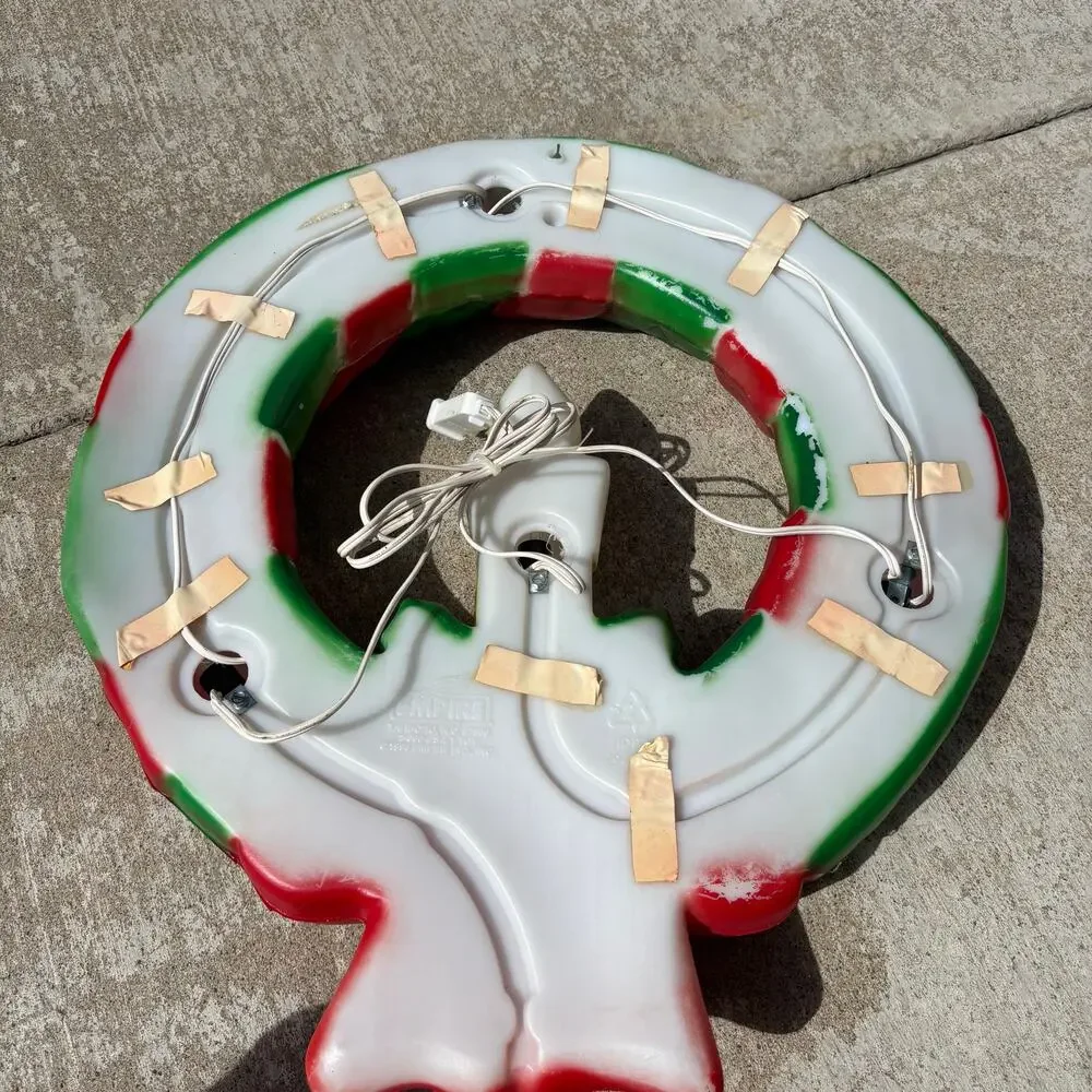 Vintage 1995 Empire Lighted Hanging Christmas Candle Wreath Blow Mold w 4 Lights