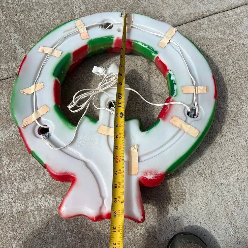 Vintage 1995 Empire Lighted Hanging Christmas Candle Wreath Blow Mold w 4 Lights