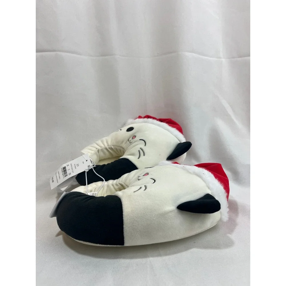 Squishmallows Cam the Cat Christmas Santa Hat Slippers Kids Size 2/3 Off-White