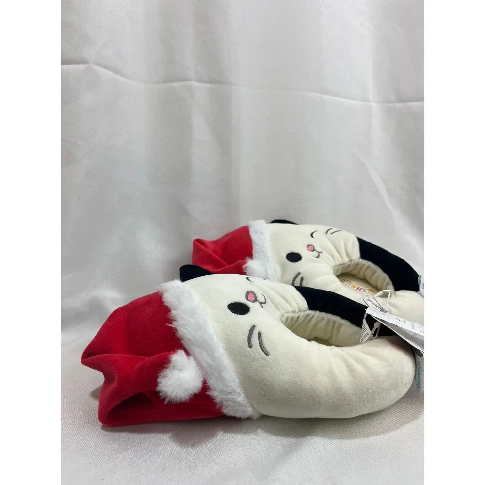 Squishmallows Cam the Cat Christmas Santa Hat Slippers Kids Size 2/3 Off-White