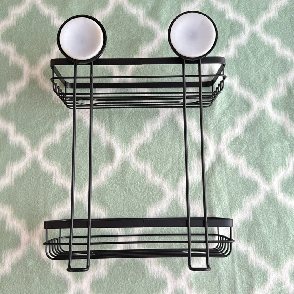 Double Tier Black Metal Organizer with suction cups - matte black