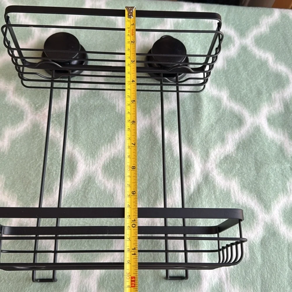 Double Tier Black Metal Organizer with suction cups - matte black